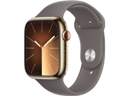 APPLE Watch Series 9 GPS+Cellular 45 mm Aço Inoxidável Dourado com Bracelete Desportiva Barro (Tamanho: M/L)