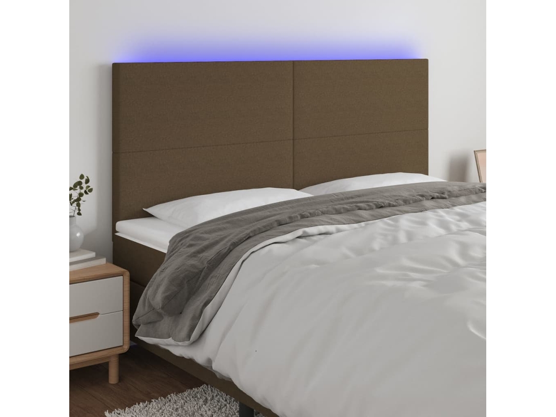 Vidaxl Cabeceira De Cama C/ Led Tecido 160x5x118/128 Cm Castanho