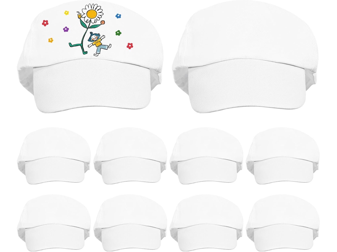 Conjunto De 10 Bonés Brancos Em Algodão Leve E Resistente, Ideais Para Pintar, Para Meninos E Meninas De 7 A