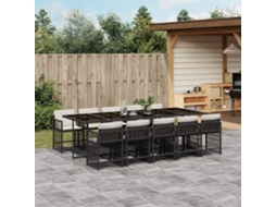 Vidaxl 11 Pcs Conjunto De Jantar P/ Jardim C/ Almofadões Vime Pe Preto