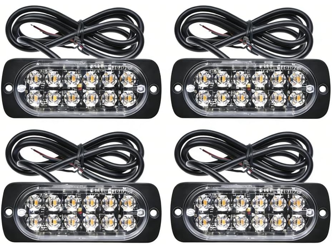 Barra De Luzes Estroboscópicas Led, 12 Leds Âmbar, À Prova D Água Ip67 12-24v, Compatível Com Caminhões, Picapes, Suvs