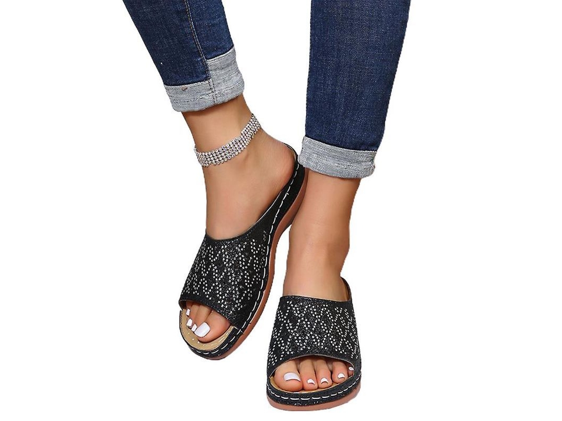 2026 sandálias Wedge para Mulher com Pedras Rhinestone Brilhantes para Praia e Passeios
