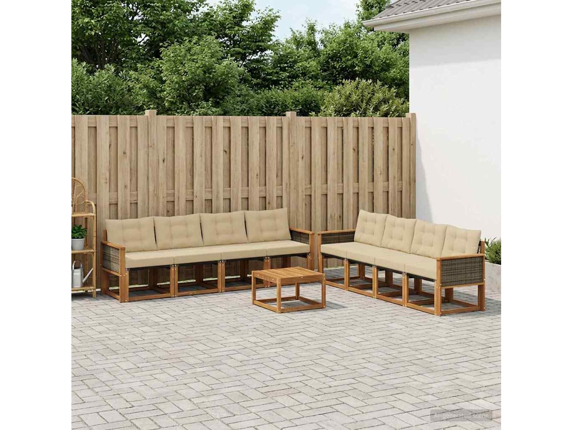 Vidaxl Conjunto De Sofás Para Exterior 9 Unid. Natural E Bege