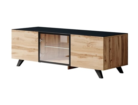 Móvel de TV MÓVEIS BONITOS Viena (150x47cm) cor roble wotan e preta com LED
