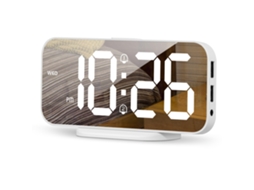 Despertador Digital para Quarto, Superfície Espelhada de Relógio Led de 6,7 com 2 Portas de Carregador Usb, Brilho Ajustável, Alarme Duplo, EHSTMIND