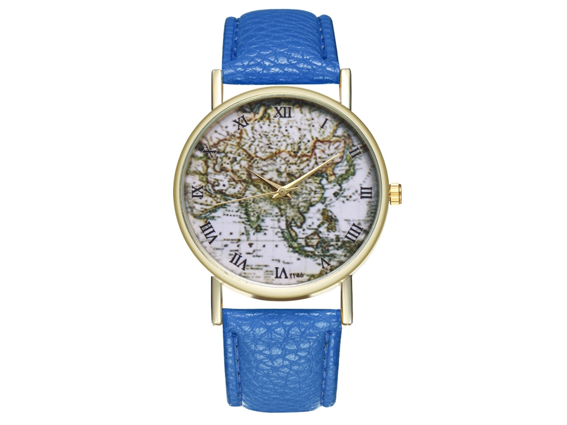 Reloj De Pareja De Cuarzo Con Correa De Pu Y Números Romanos (azul Real)