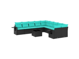 Conjunto de Sofá de Jardim, 11 Peças, Almofadas, Rattan Preto MAISON EXCLUSIVE