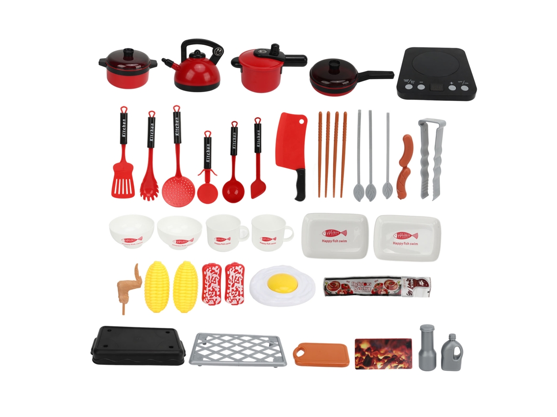 Mali conjunto de Panelas Simuladas para Crianças Brincar de Cozinha Jogo de Role Play Plástico Vermelho