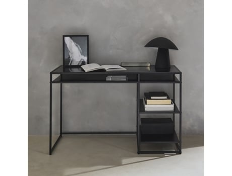 Secretária de Metal Preto com 2 Prateleiras 120Cm Preto SWEEEK
