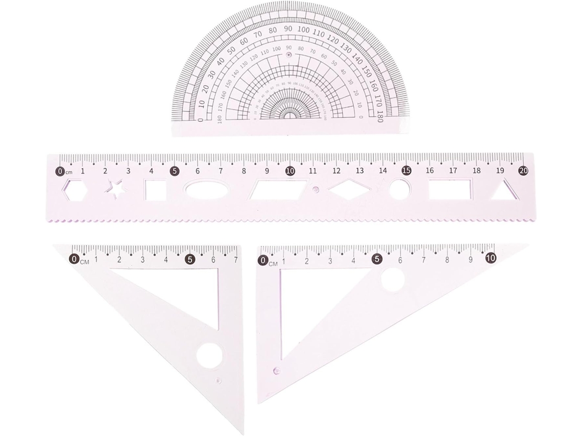 Kit de Geometria Matemática Alasum, Régua Triangular e Molde de Transferência em Plástico Resistente, Ideal para Decoração Escolar