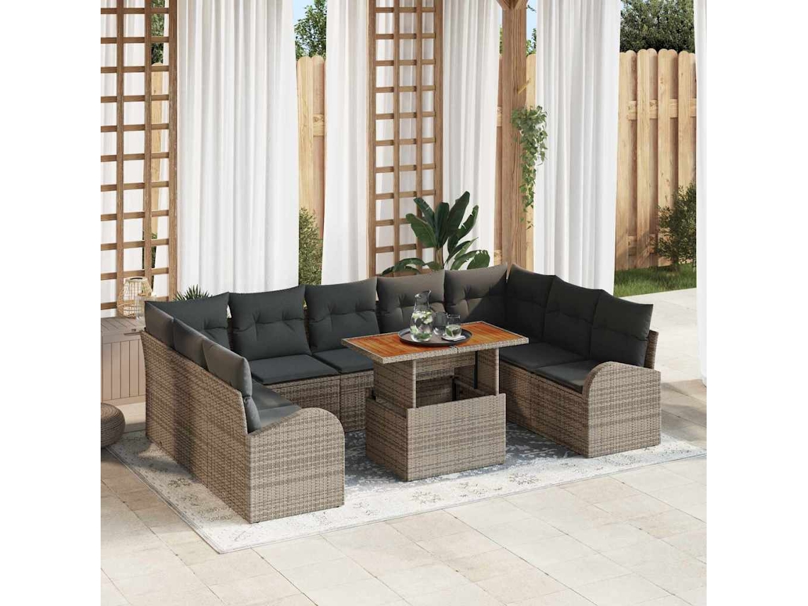 Vidaxl Conjunto de Sofá de Jardim 10 Pcs Cinzeto Rattan Sintético