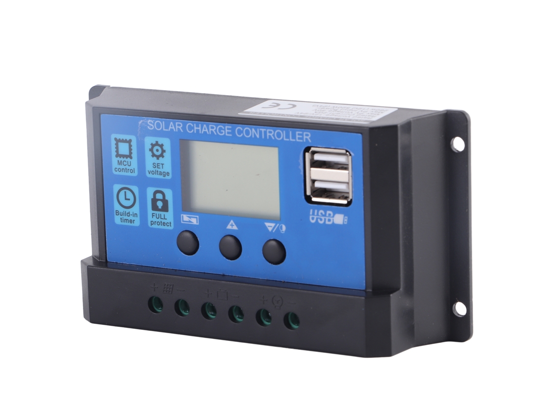 Controlador de carga solar PWM para baterias de chumbo-ácido de 12 V/24 V, 20 A com saídas USB de 5 V