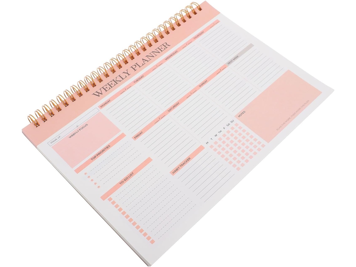 Planejador Hebdomadaire Com Work Hour Tracker Em Pink Paper B5 Em Robust Spiral Para Office E