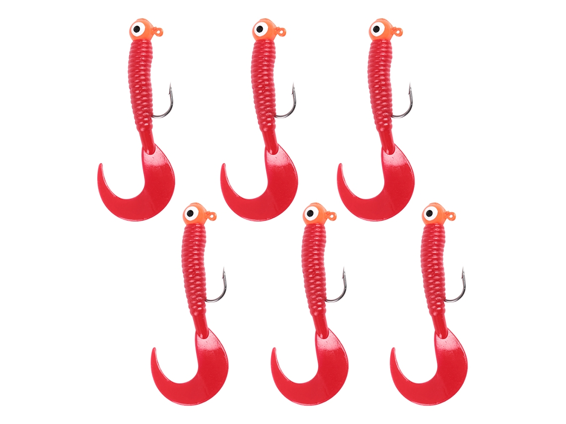 Soft Bait Fishing Lure, Attracts Fish, Improves Catch, Double-eye Jig Head, 5cm, 6pcs, Red, 3.5g