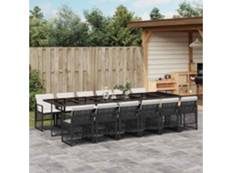 Vidaxl 13 Pcs Conjunto De Jantar P/jardim Com Almofadões Vime Pe Preto