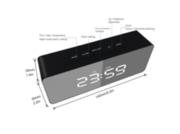 Relógio de mesa digital Ronjoe-LED com espelho e visor de temperatura