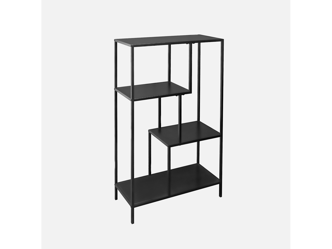 Estante Assimétrica em Metal Preto com 4 Prateleiras Preto SWEEEK