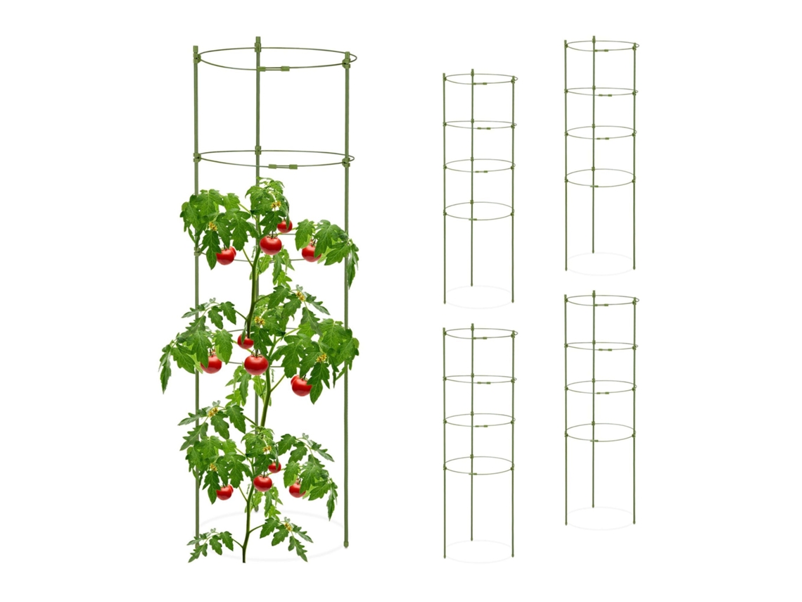 Conjunto De 5 Treliças Redondas Para Tomate, 90 Cm, Metal E Plástico