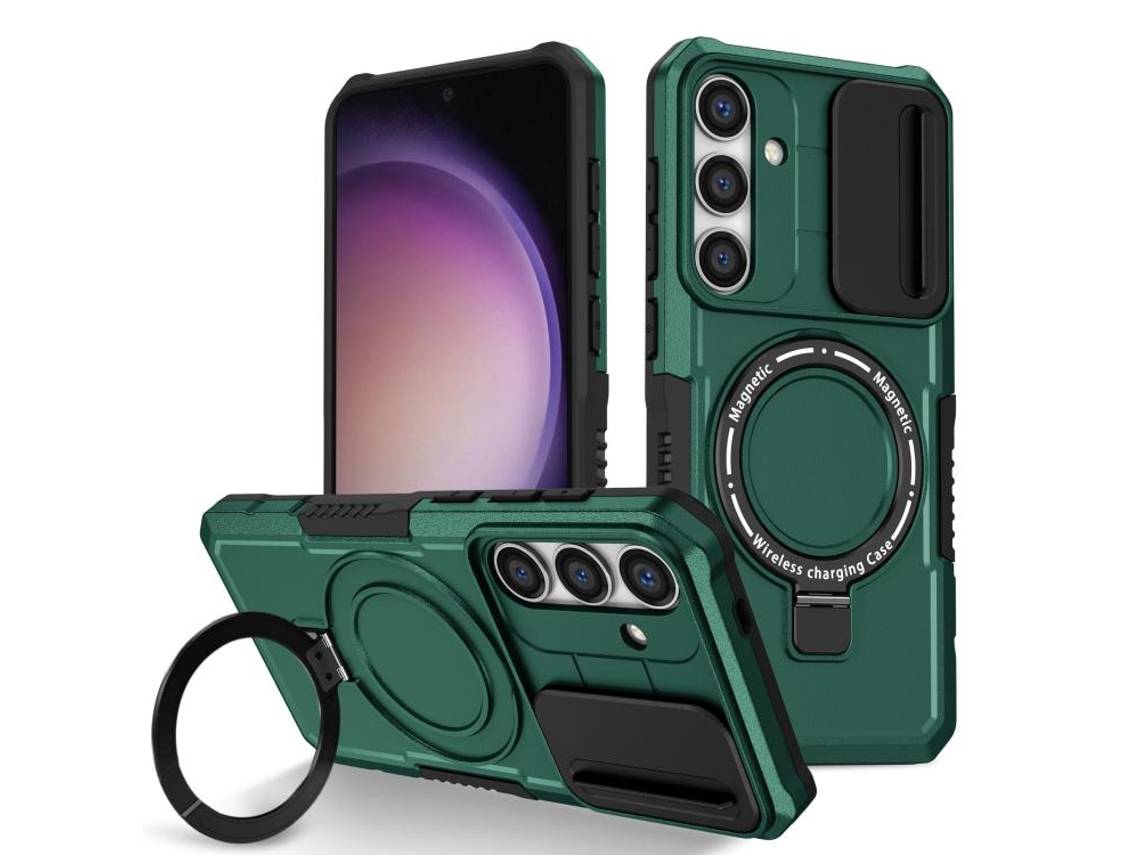 Capa Zruxe Compativel Com Samsung Galaxy S24 5g (sliding Camshield - Magsafe - Tpu Hybrid Pc - Verde Escuro)