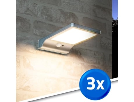 Aplique Solar Slim  3x  Prateado  3000k  250 Lúmens