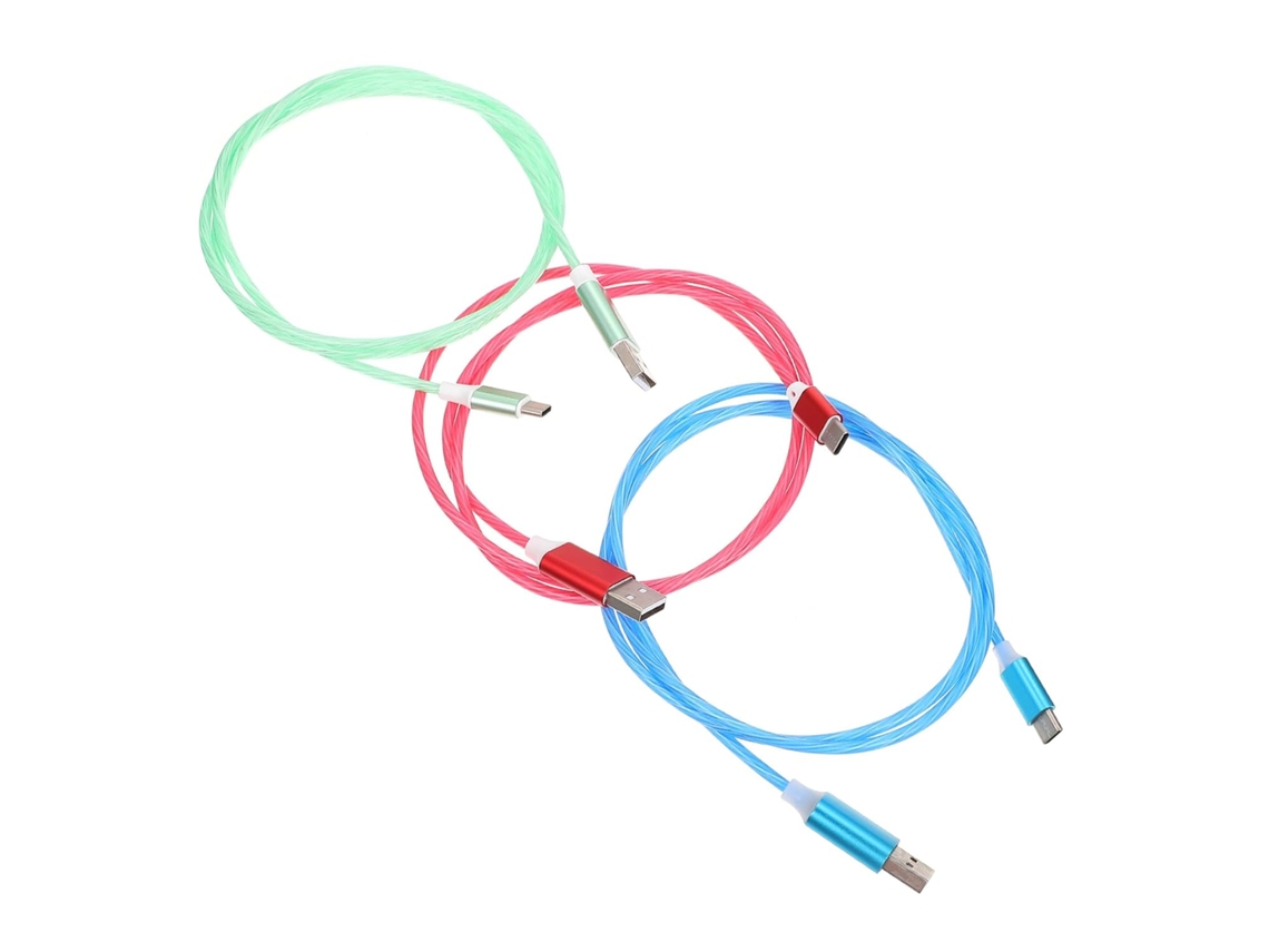 Cabos De Carregamento Usb Tipo C Com Luzes Led Azuis, Verdes E
