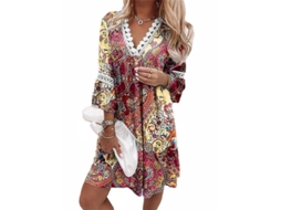 2026 vestido Mini Boho de Manga 3/4 Cuello V para Mujer Verano Vacaciones Playa Suelto