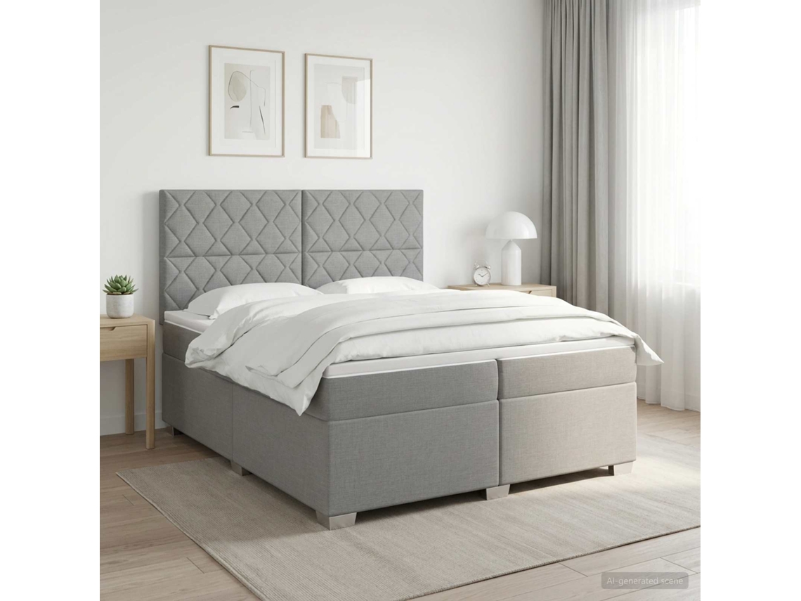 Vidaxl Cama Box Spring Com Colchão Cinzento-claro 200 X 200 Cm Tecido