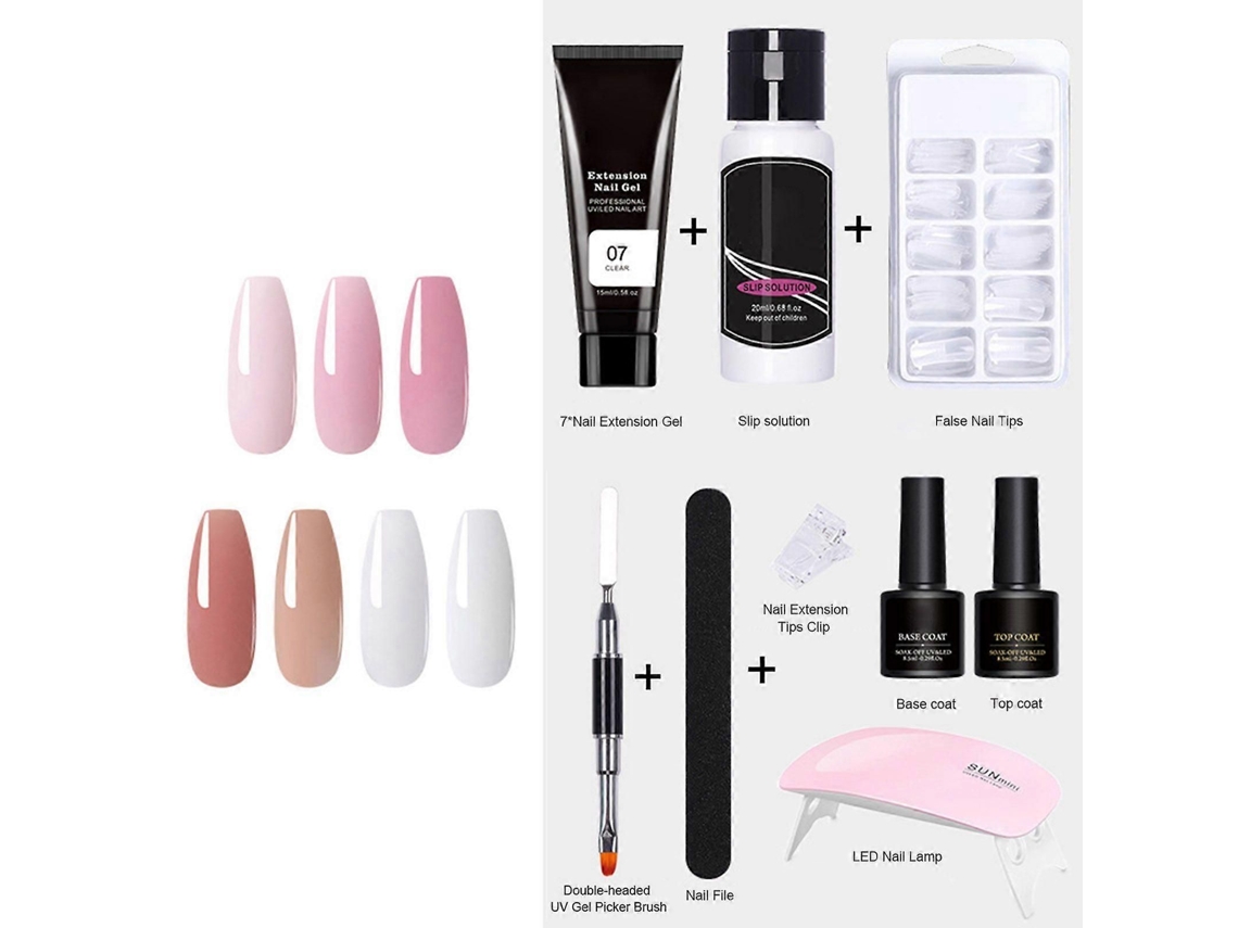 Nail Extension Gel Kit With Mini Lamp Uv Gels Brush False Tips Clip Base Coat To P For Art Start GOKOCO