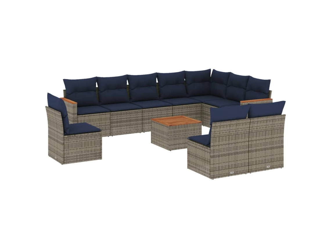 Conjunto de Sofá de Jardim, 11 Peças, Almofadas, Rattan Cinza MAISON EXCLUSIVE