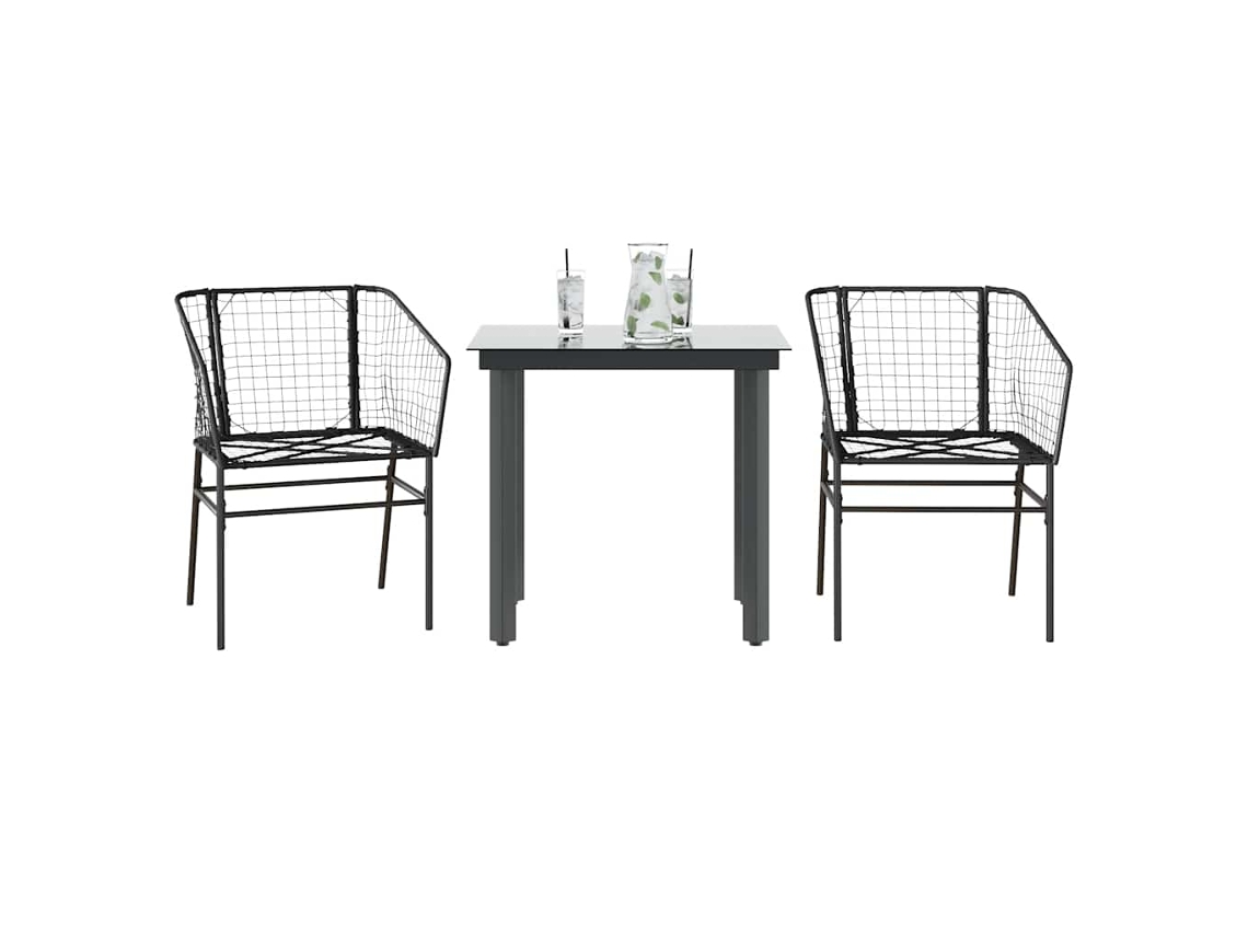 Vidaxl 3 Pcs Conjunto De Jantar Para Jardim Vime Pe Vidro Preto