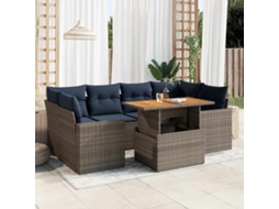 Vidaxl 7 Pcs Conjunto Sofás P/ Jardim C/ Almofadões Vime Pe Cinzento