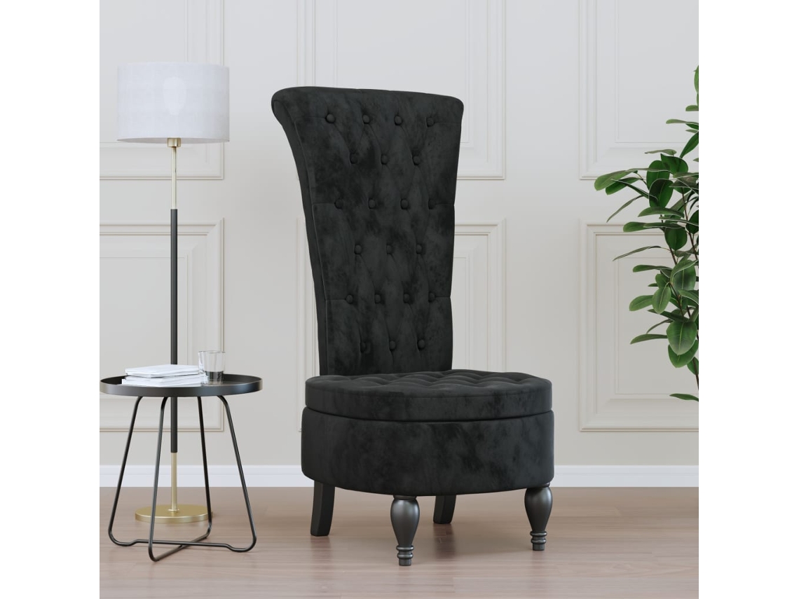 Vidaxl Cadeirão Com Encosto Alto Veludo Preto Design De Botões