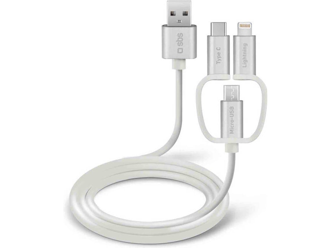 Cabo SBS 3 em 1 (USB - Micro-USB+Lightning+USB-C - 1.2m - Branco)