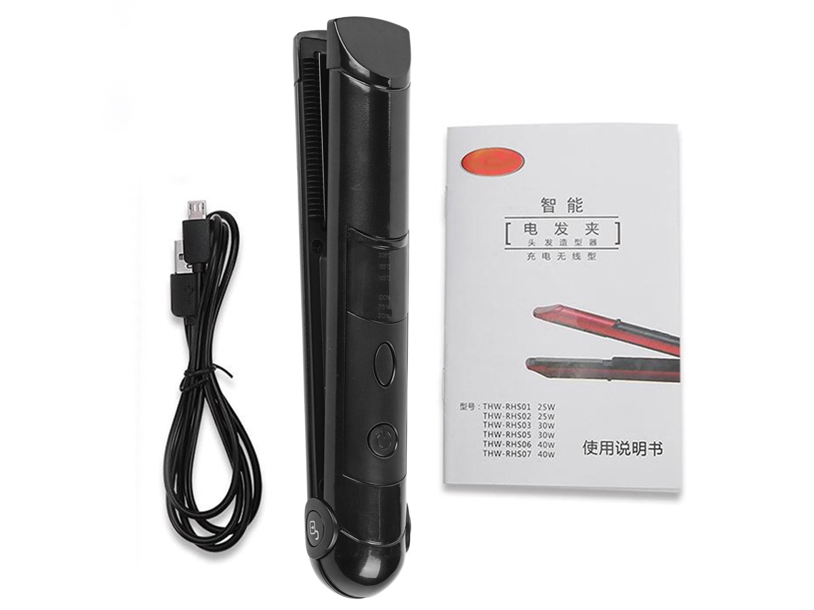 2026 Ferro e Modelador de Cabelo Semi Fio Recarregável Mini Penteado Ferramenta (preto)