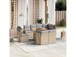 Vidaxl 9 Pcs Conjunto De Sofás P/ Jardim Com Almofadões Vime Pe Bege