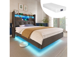 Cama Estofada Suspensa Led 90x200 Usb-c 3usb Cabeceira Arrumação Cinza Com Colchão
