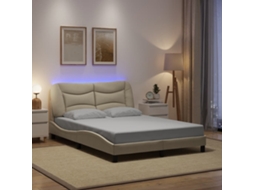 Estrutura De Cama Com Led Sem Colchão 120x200 Cm Tecido Creme
