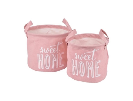 conjunto de 2 cestos de armazenamento em lona ø19h16cm/ø22h18cm sweet home pó rosa