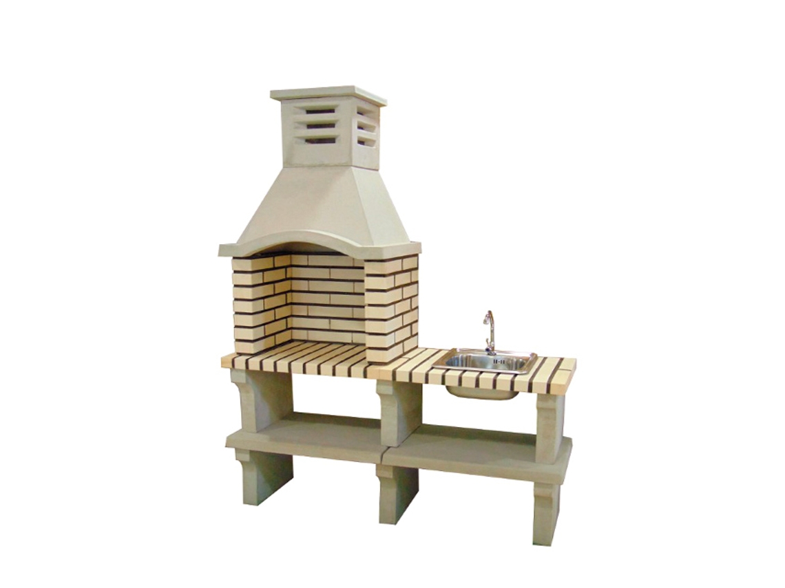 Churrasqueira ARTICIMENTOS Bbq Native - com Lava - Louça, Produzida Em Tijolo Branco e Cimento Refratário - 142x50x205cm