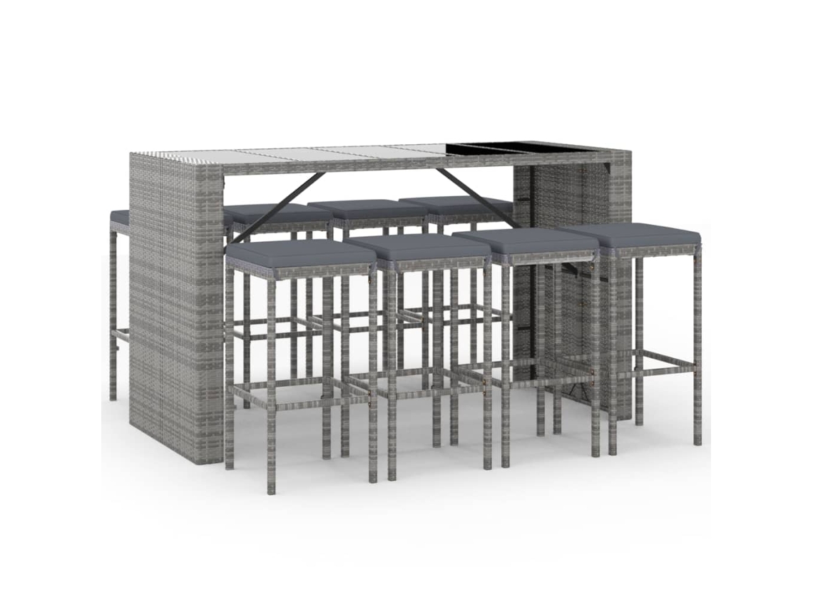 Conjunto de 9 Bar para Jardim com Almofadões Vime Pe Cinzento MAISON EXCLUSIVE