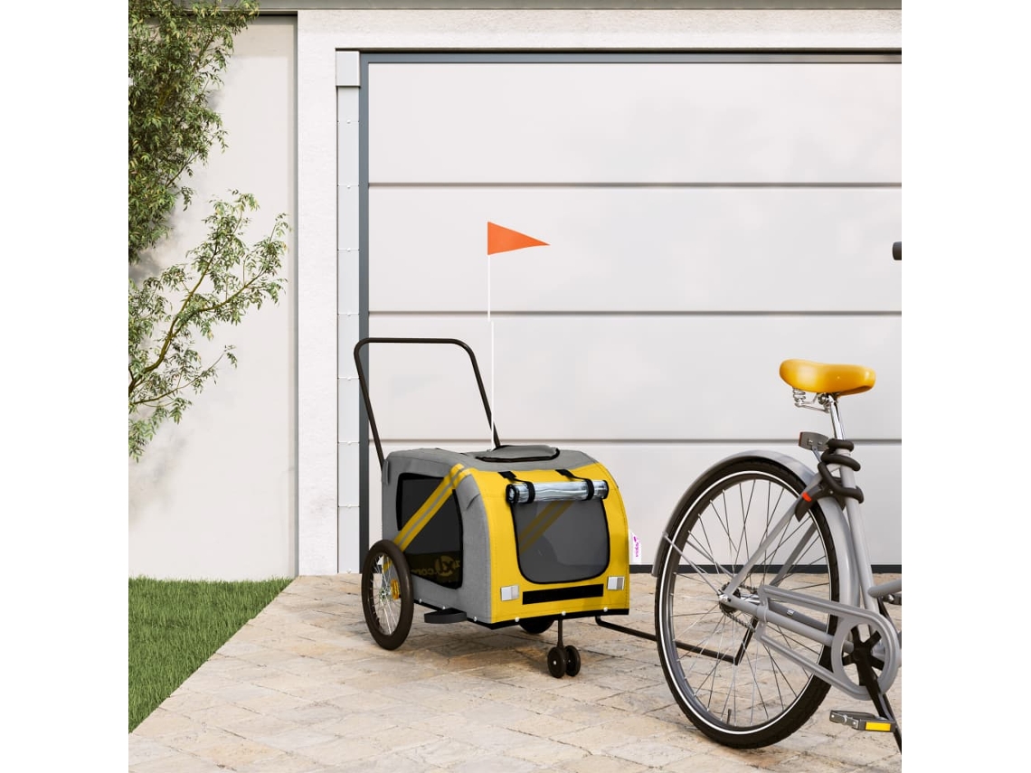 Vidaxl Reboque Bicicleta P/ Animais Tecido Oxford/ferro Amarelo/cinza