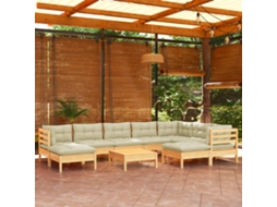 Vidaxl 10 Pcs Conjunto Lounge Jardim C/ Almofadões Creme Pinho Maciço