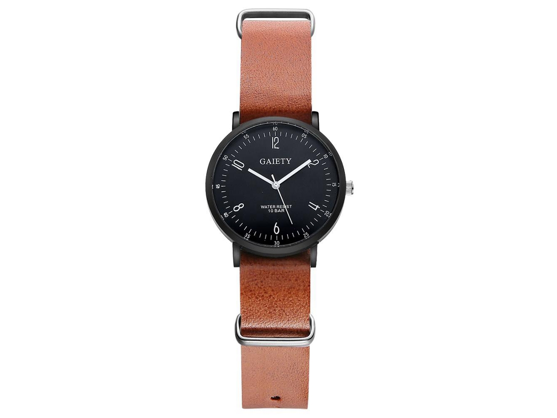 Relógio masculino clássico com mostrador redondo, pulseira de PU, relógio analógico casual de quartzo, marrom.