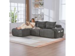 Sofá Modular 3l Veludo Cotelê Pufe Cinza Escuro Decoração VOLTEDGE
