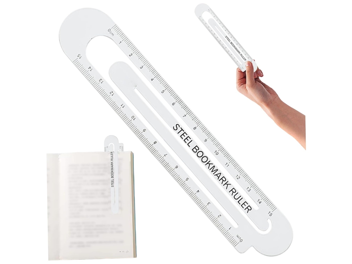 Régua Reta Com Borda, Marcador de Página Metálico 2em 1e Régua Reta 15cm, Ferramenta de Leitura Fácil Com Marcador