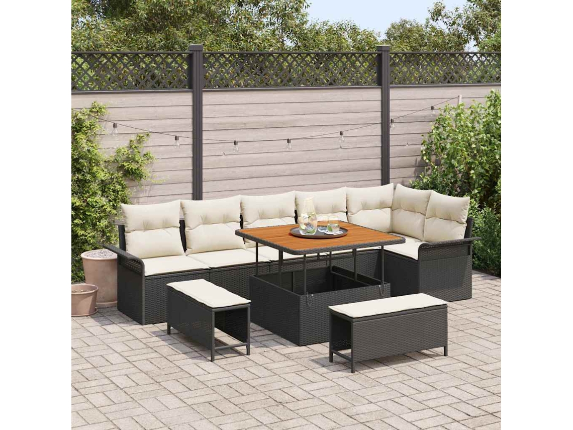 Vidaxl Conjunto De Sofá De Jardim 9 Unid. 8-número De Lugares Preto