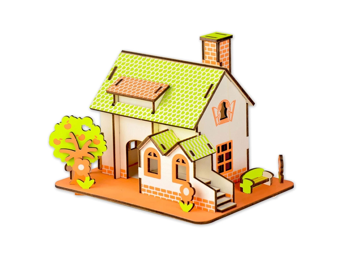 Modelo 3d De Madeira. Casa Com Macieira. 44 Peças. 15x12x12 Cm.