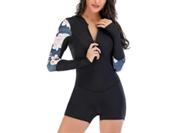 Traje de baño entero mujer, manga larga, rash guard, surf, natación, protección UV, negro