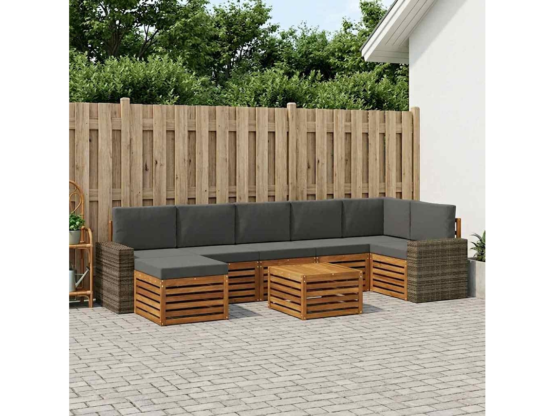 Vidaxl Conjunto De Sofás Para Exterior 8 Unid. Natural E Antracite