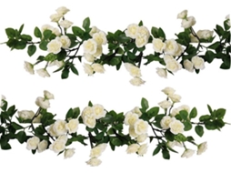 Conjunto de 2 Guirlandas Artificiais de Rosas e Hera para Decoração de Casa, Festas e Jardins (69 Rosas Pequenas Brancas). AQUAFORGE (1,78 M Cada)